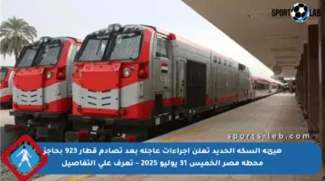 هيئة السكة الحديد تعلن إجراءات عاجلة بعد تصادم قطار 923 بحاجز محطة مصر الخميس 31 يوليو 2025 – تعرف على التفاصيل